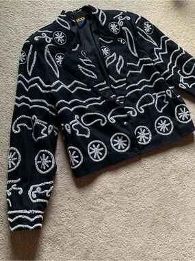 Vintage Modi Denim White Beaded Black Cropped Jacket